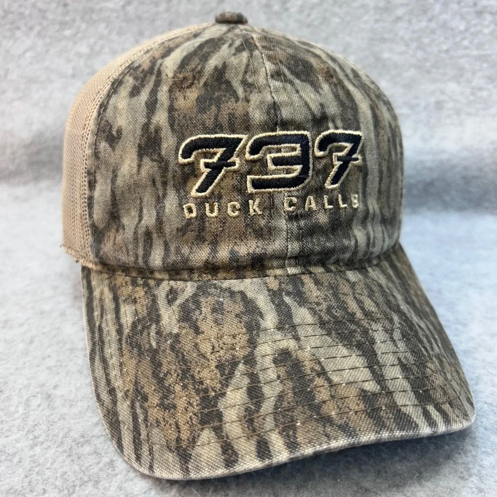 737 Duck Calls Mens Camo 737 Duck Calls Trucker Hat Mossy Oak Bottomland OSFM